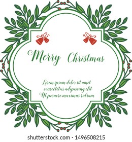 Greeting card design merry christmas, with ornate of unique green leafy flower frame. Vector