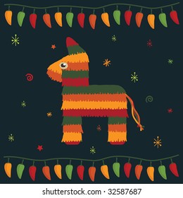 greeting card design in a mexican style with pinata