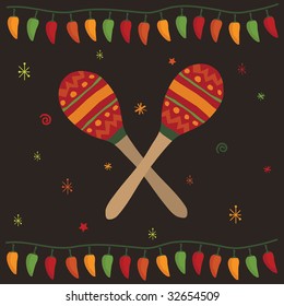 greeting card design in a mexican style with maracas