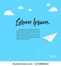 Greeting card design Paper Plan flying on blue background. Creative concept for layout, workflow, information, presentation advertising, layouts, annual reports, card, wallpaper and other.