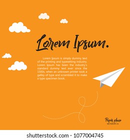 Greeting card design Paper Plan flying on orange background. Creative concept for layout, workflow, information, presentation advertising, layouts, annual reports, card, wallpaper and other.
