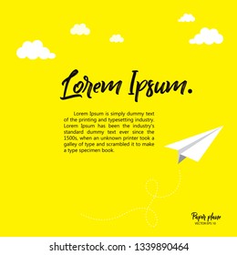 Greeting card design Paper Plan flying on yellow background. Creative concept for layout, workflow, information, presentation advertising, layouts, annual reports, card, wallpaper and other.