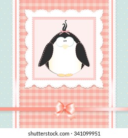 Greeting card design with penguin 
