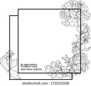 Greeting card design with phlox flowers, with geometric frames. can be used as an invitation card for a wedding, birthday and other celebration. Declaration of love. Vector art illustration