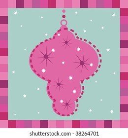 greeting card design with pink bauble decoration