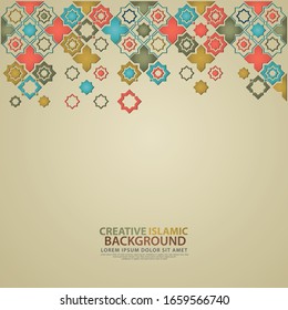 Greeting card design for Ramadan Kareem. Islamic ornamental colorful detail of mosaic.Vector illustration.