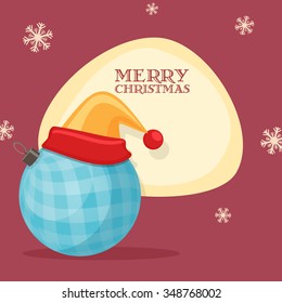 Greeting card design with Santa cap on Xmas Ball for Merry Christmas celebration.