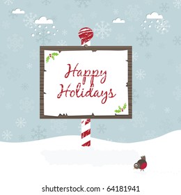 greeting card design with signpost and christmas message