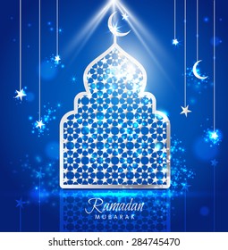 Greeting Card design with silhouette of mosque and stylish tex