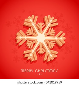 Greeting card design with snowflake for Merry Christmas celebration.