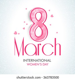 Greeting card design with stylish text 8 March on hearts decorated background for Happy International Women's Day celebration.