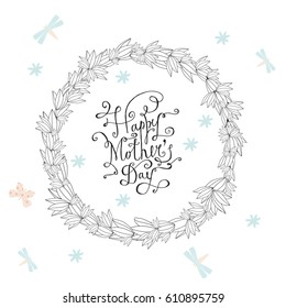 Greeting card design with stylish text Mother's Day on colorful flowers decorated background.