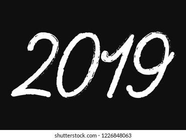 Greeting card design template for 2019 New Year of the Pig. Black number 2019 hand drawn lettering .vector.