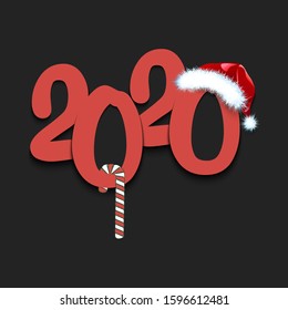 Greeting card design template with for 2020 new year on an isolated background. Merry Christmas and Happy New Year. Minimalistic pattern for graphic design poster, flyer. Vector illustration