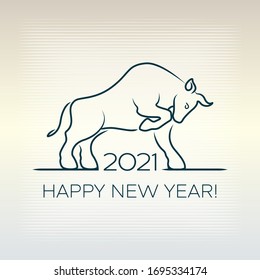 Greeting card design template for 2021 New Year of the white metal bull. Chinese New Year 2021. Zodiac sign for greeting card, invitation, posters, banners, calendar