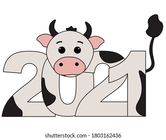 Greeting card design template  for 2021 New Year of the ox, bull, cow. Lunar new year 2021. Zodiac sign for greetings card, invitation, posters, banners, calendar