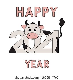 Greeting card design template  for 2021 New Year of the ox, bull, cow. Lunar new year 2021. Zodiac sign for greetings card, invitation, posters, banners, calendar