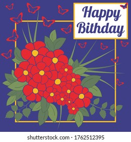 Greeting card design template. Bright Flower card with butterflies. Floral card for greetings or invitations. Vector illustration