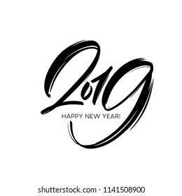 Greeting card design template with calligraphy 2019 New Year hand drawn lettering. Vector illustration EPS10