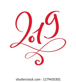 Greeting card design template with calligraphy 2019 New Year vintage number 2019 hand drawn lettering. Vector illustration.