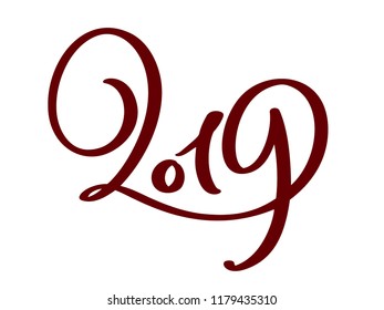 Greeting card design template with calligraphy 2019 New Year vintage number 2019 hand drawn lettering. Vector illustration.