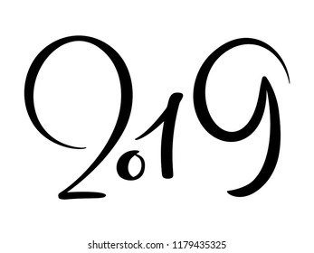 Greeting card design template with calligraphy 2019 New Year vintage number 2019 hand drawn lettering. Vector illustration.