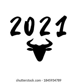 Greeting card design template calligraphy for 2021 New Year of the ox, bull, cow. Lunar new year 2021. Zodiac sign.
