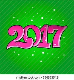 Greeting card design template with calligraphy for 2017 New Year of the Rooster. Hand drawn lettering on color background. Vector illustration
