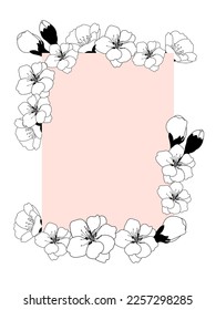 Greeting card design template with a cherry blossom branch. Vector illustration
