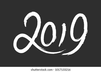 Greeting card design template with chinese calligraphy 2019 New Year of the Pig. Grunge number 2019 hand drawn lettering. Vector illustration