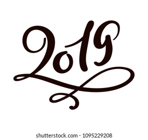 Greeting card design template with chinese calligraphy 2019 New Year grunge number 2019 hand drawn lettering. Vector illustration