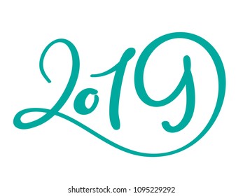 Greeting card design template with chinese calligraphy 2019 New Year grunge number 2019 hand drawn lettering. Vector illustration