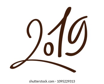 Greeting card design template with chinese calligraphy 2019 New Year grunge number 2019 hand drawn lettering. Vector illustration