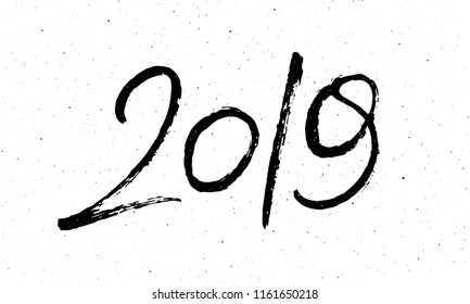 Greeting card design template with chinese calligraphy for 2019 New Year of the Pig. Black number 2019 hand drawn lettering on white vintage subtle grunge background. Vector illustration