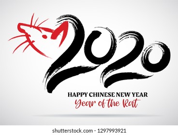 Greeting card design template with chinese calligraphy for 2020 New Year of the rat 