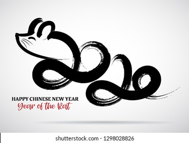 Greeting card design template with chinese calligraphy for 2020 New Year of the rat 
