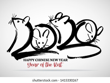 Greeting card design template with chinese calligraphy for 2020 New Year of the rat