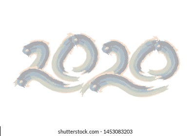 Greeting card design template with chinese calligraphy 2020 New Year of Rat. Grunge number 2020 hand drawn lettering. Vector illustration
