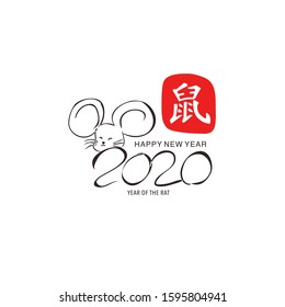 Greeting card design template with chinese calligraphy for 2020 New Year of the rat
