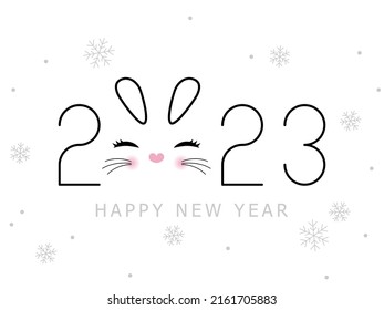 Greeting card design template with Chinese calligraphy for 2023 New Year of the rabbit. Lunar new year 2023. Zodiac sign for greetings card, invitation, posters, banners, calendar