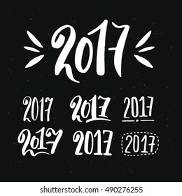 Greeting card design template with chinese calligraphy for 2017 New Year of the Rooster. Hand drawn lettering on vintage subtle grunge background. Vector illustration