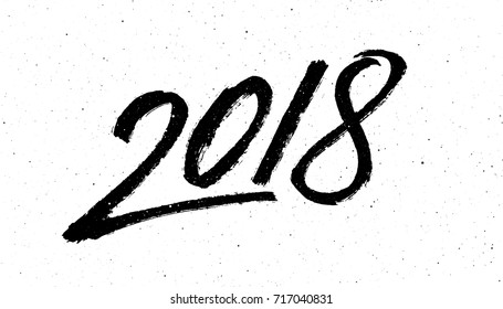 Plantilla de diseño de tarjetas de felicitación con caligrafía china para el Año Nuevo del Perro 2018. Número negro 2018 con letras dibujadas a mano sobre fondo blanco vintage sutil grunge. Ilustración del vector