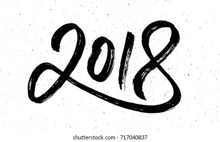 Greeting card design template with chinese calligraphy for 2018 New Year of the Dog. Black number 2018 hand drawn lettering on white vintage subtle grunge background. Vector illustration