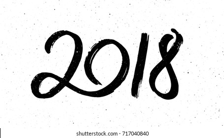 Greeting card design template with chinese calligraphy for 2018 New Year of the Dog. Black number 2018 hand drawn lettering on white vintage subtle grunge background. Vector illustration