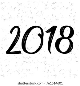 Greeting card design template with chinese calligraphy for 2018 New Year of the Dog. Black number 2018 hand drawn lettering on white vintage subtle grunge background. Vector illustration