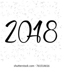 Greeting card design template with chinese calligraphy for 2018 New Year of the Dog. Black number 2018 hand drawn lettering on white vintage subtle grunge background. Vector illustration