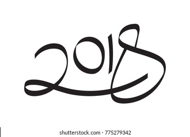 Greeting Card Design Template with Chinese Calligraphy for 2018. New Year of the Dog. Lettering 2018 hand drawn with black brush on white  background. Vector illustration.
