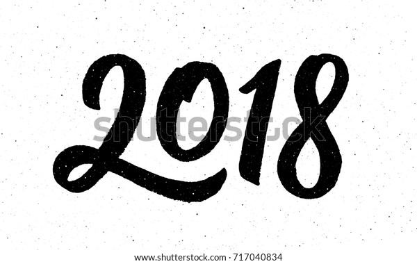 2018年の犬の年賀状に中国の書を使ったグリーティングカードデザインテンプレート 白いビンテージの繊細なグランジ背景に黒い数字2018の手書きの文字 ベクターイラスト のベクター画像素材 ロイヤリティフリー 717040834
