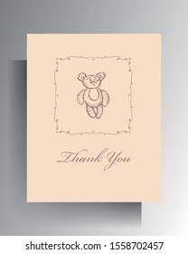 Greeting card design template. Cute hand-drawn character in pink pastel colors. Vector 10 EPS.