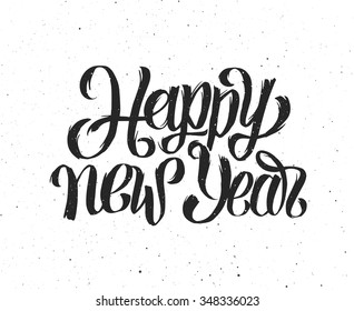 Greeting card design template with hand lettering text for 2016 Happy New Year of the Monkey. Modern typography isolated on vintage subtle grunge vector background